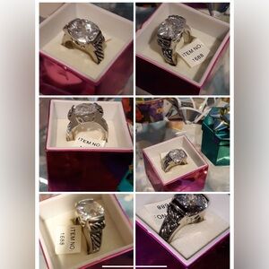New LRG ROUND DIAMOND CUBIC ZIRCON STONEs  RING SZ 7 w/HOLIDAY PACKAGE Gift SET